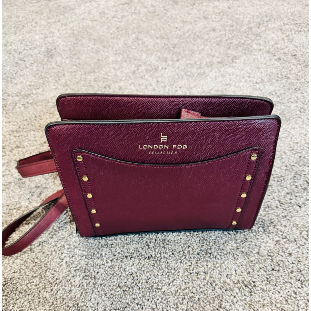 London Fog 100th Anniversary Taylor Studded Crossbody Plum Faux Leather NWT - Picture 2 of 11